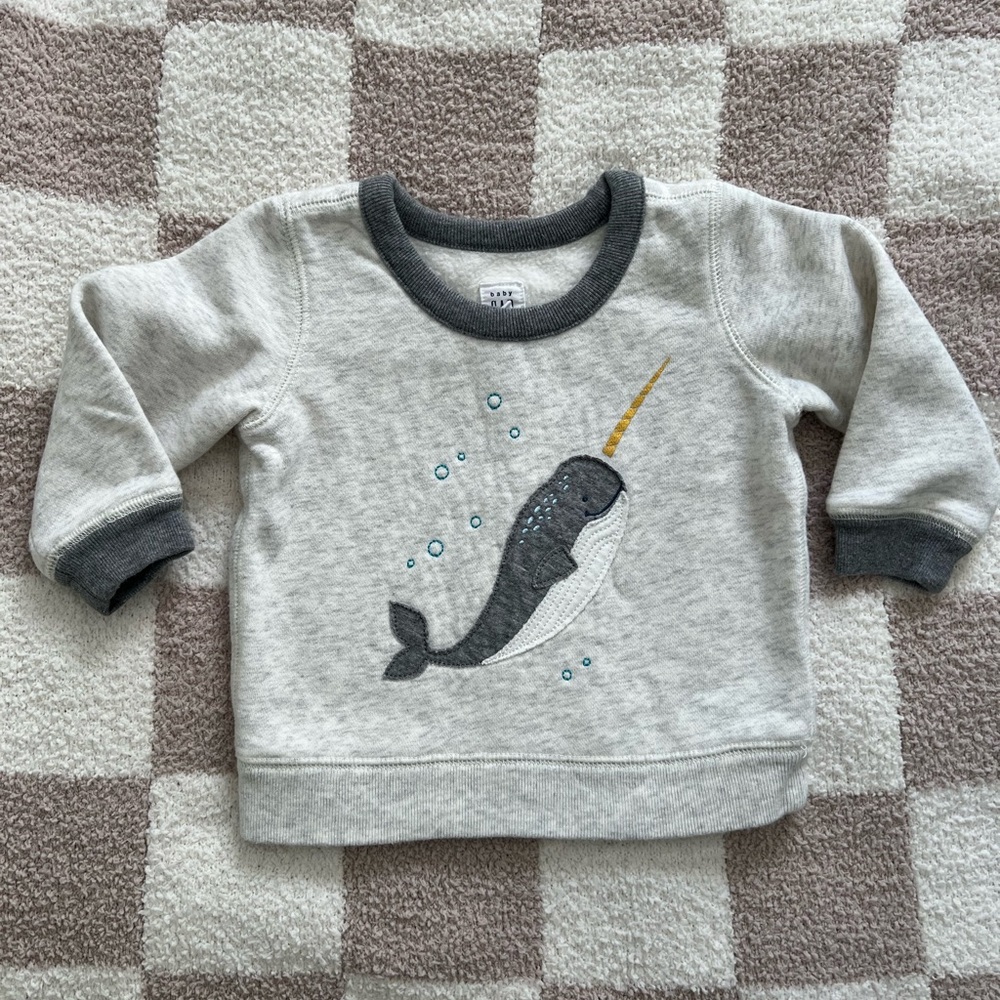 BOGO 🎊 Baby GAP Gray Narwhal Kids Sweatshirt